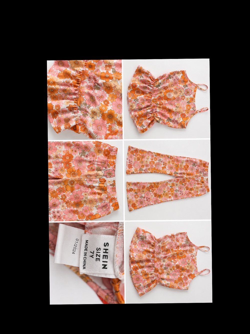 SHEIN Pink & Orange Floral Tank Top and Pants Set for Girls